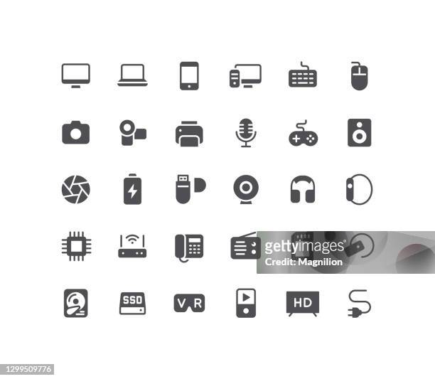 digital technology flat icons set - smartphone camera stock illustrations
