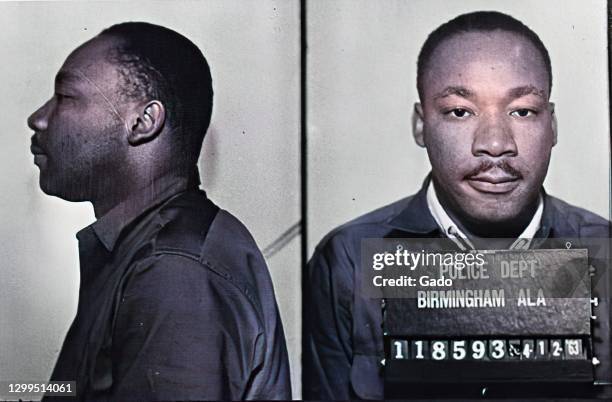 Police mugshot of Martin Luther King Jr following his arrest for protests in Birmingham, Alabama, 1963. From the Gado Modern Color series. Note:...