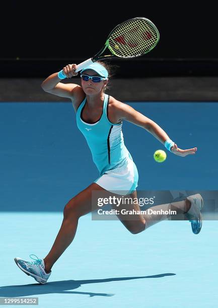 Arina Rodionova of Australia plays a forehand in her match against Caroline Garcia of France during day one of the WTA 500 Gippsland Trophy at...