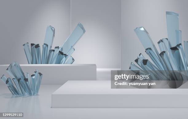 3d rendering exhibition background - crystals stock-fotos und bilder