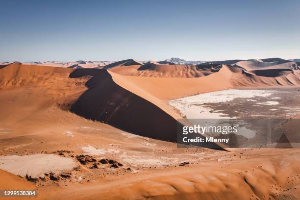 sossusvlei namib desert sand dunes aerial view sea of sand namibia - nature reserve stock pictures, royalty-free photos & images