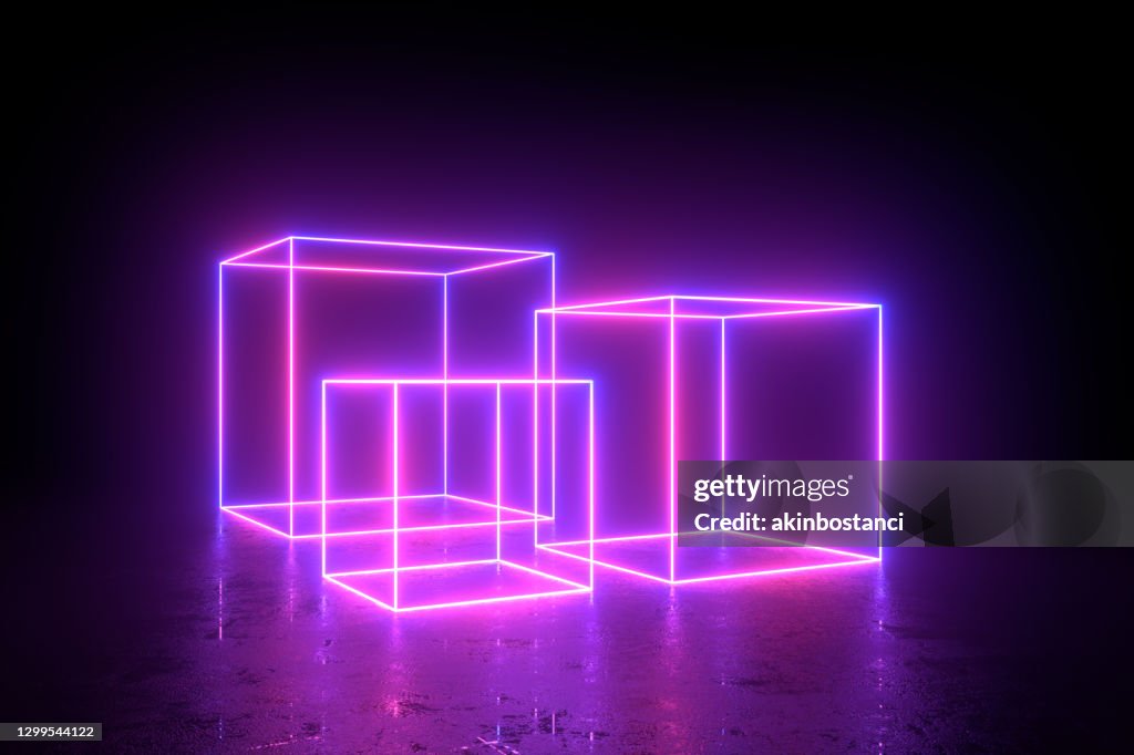 Abstrakte ultraviolette Neon Lichter geometrische Form Hintergrund