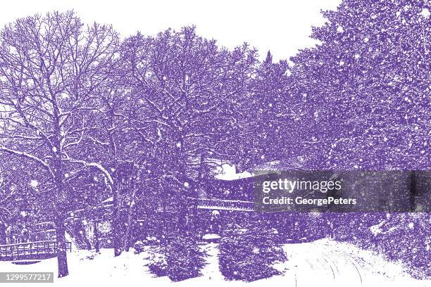 snowy landscape with chalet - chalet stock illustrations