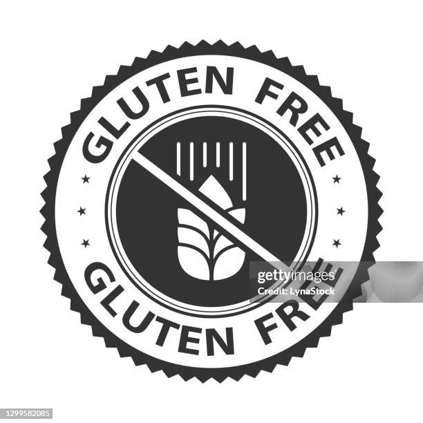 gluten free badge, logo, icon. vector illustration isolated on white background. food label or sticker flat design. healthy food concept. no wheat symbol for food packaging or dietetic product sign. - gluten free stock illustrations