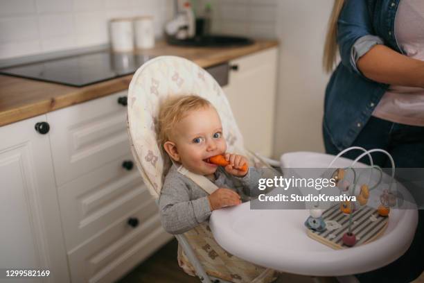 young mother is feeding her baby - ein elternteil stock pictures, royalty-free photos & images