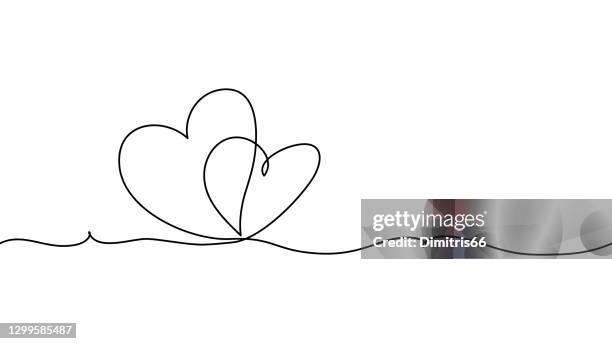 stockillustraties, clipart, cartoons en iconen met twee hand getrokken doodle harten. continue naadloze lijn kunst tekening. - love you