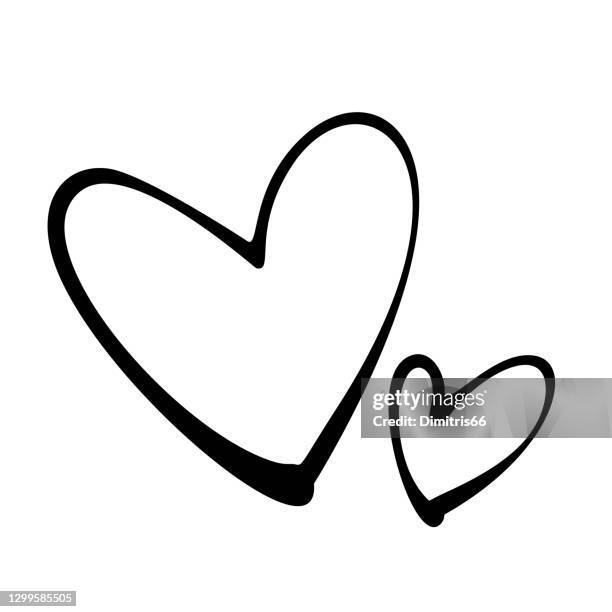 ilustraciones, imágenes clip art, dibujos animados e iconos de stock de dos iconos de corazón dibujados a mano. trazo negro sobre fondo blanco. - two hearts