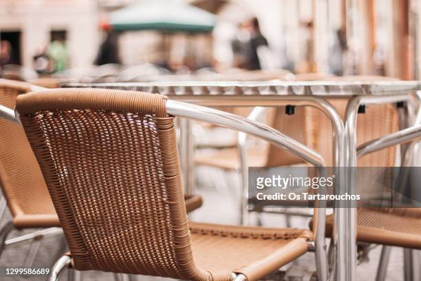 empty tarrace chair and table - cafe table chair outside stock pictures, royalty-free photos & images