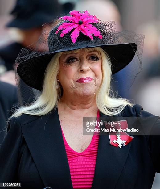 Julie Goodyear attends the funeral of 'Coronation Street' actress Betty Driver at St. Ann's Church on October 22, 2011 in Manchester, England.