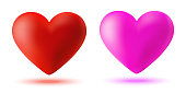 3d red pink heart icon set. Valentines day card. Symbol of love. Valentine banner design element. Vector illustration.