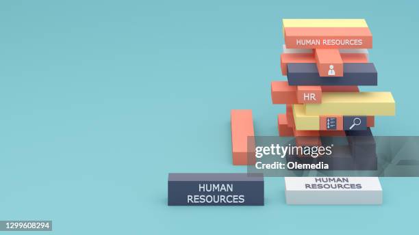 hr human resources met block removal game 3d concept - jenga stockfoto's en -beelden