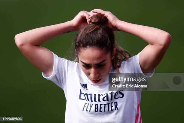 Olga Carmona of Real Madrid looks on during the Primera Division Femenina match between FC Barcelona and Real Madrid at Johan Cruyff stadium on...