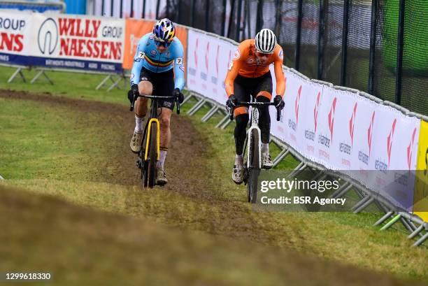 Wout van Aert of Belgium, Mathieu van der Poel of The Netherlands during the UCI Cyclo-cross World Championships - Women Elite on January 31, 2021 in...