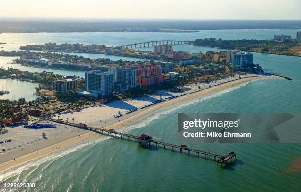 An aerial view of Clearwater Beach on January 31, 2021 in Clearwater, Florida.