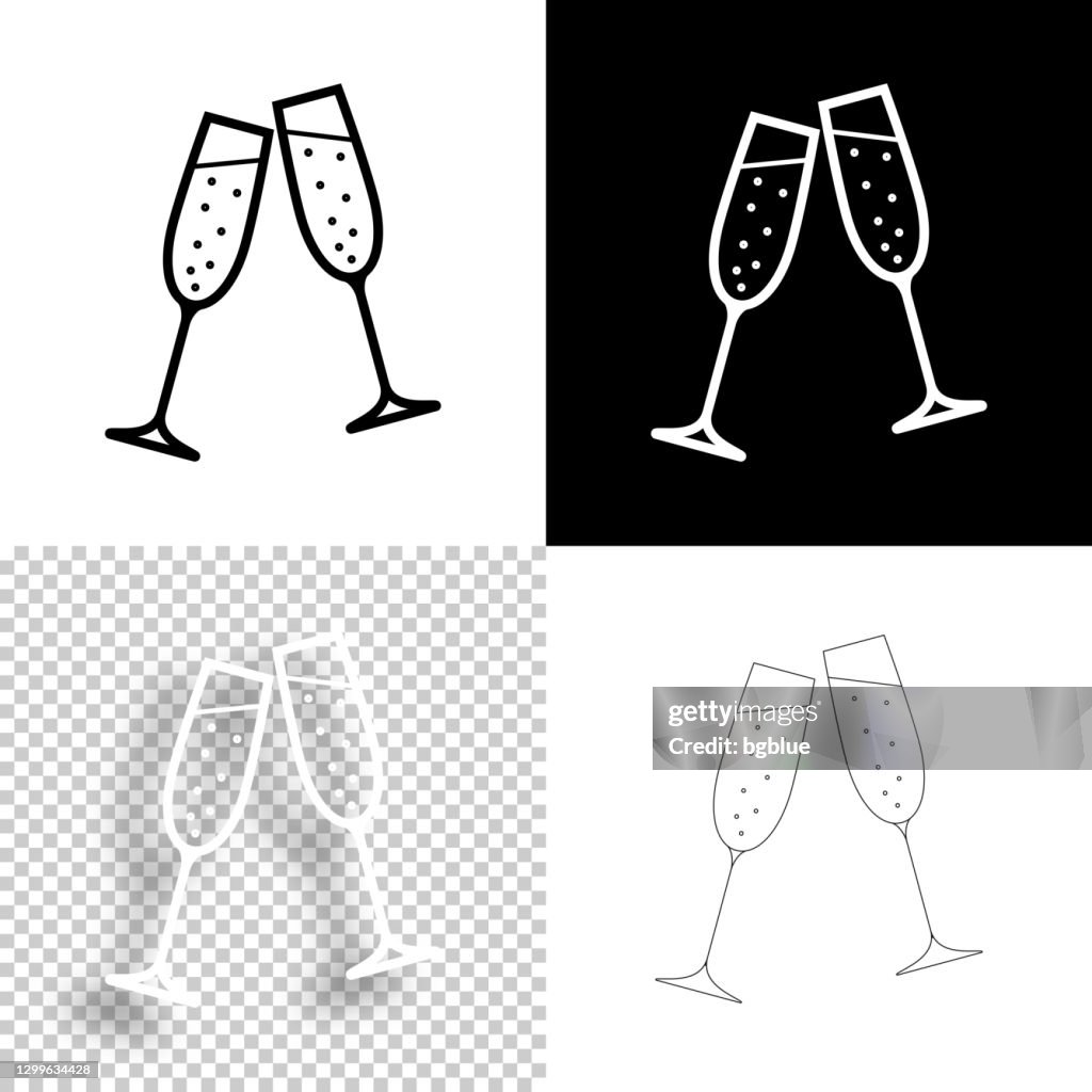 Twee glazen champagne. Pictogram voor ontwerp. Lege, witte en zwarte achtergronden - pictogram Lijn