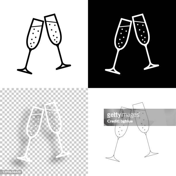 stockillustraties, clipart, cartoons en iconen met twee glazen champagne. pictogram voor ontwerp. lege, witte en zwarte achtergronden - pictogram lijn - glas
