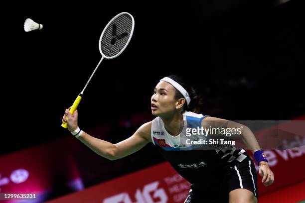 Tai Tzu Ying of Chinese Taipei competes in the Women’s Single final match against Carolina Marin of Spain on day five of the HSBC BWF World Tour...