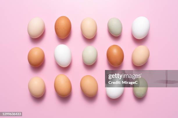 eggs of different colors - chicken overhead stock-fotos und bilder