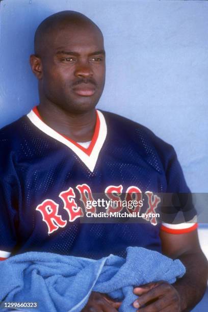 Rudy Pemberton of the Boston Red Sox looks on during spring training work out on March 1, 1997 at City of Palms Park in Ft. Myers, Florida.