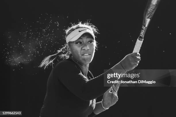 Destanee Aiava of Australia plays a forehand in her doubles match against Kateryna Bondarenko and Nadiia Kichenok of Ukraine during day one of the...