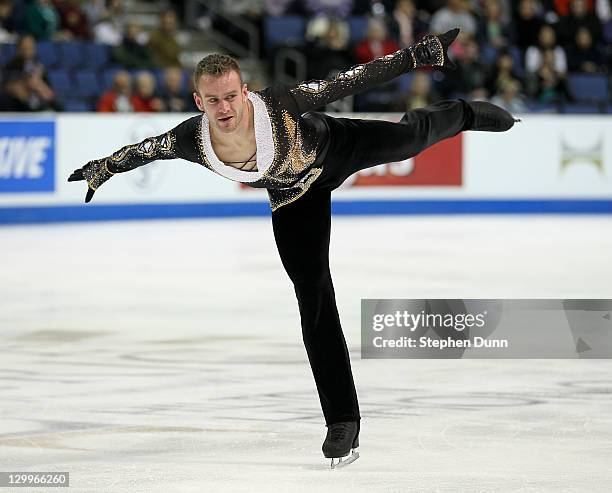 Kevin Van Der Perren of Belgium performs in the Men's Free Skating during Hilton HHonors Skate America at Citizens Business Bank Arena on October 22,...