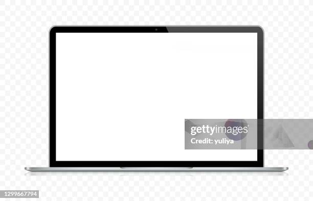 laptop in schwarz und silber farbe mit reflexion und transparenten hintergrund, realistische vektor-illustration - laptop white background stock-grafiken, -clipart, -cartoons und -symbole