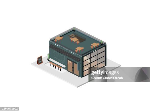 vector isometric coffee shop - cafe icon - restaurant exterior stock illustrations