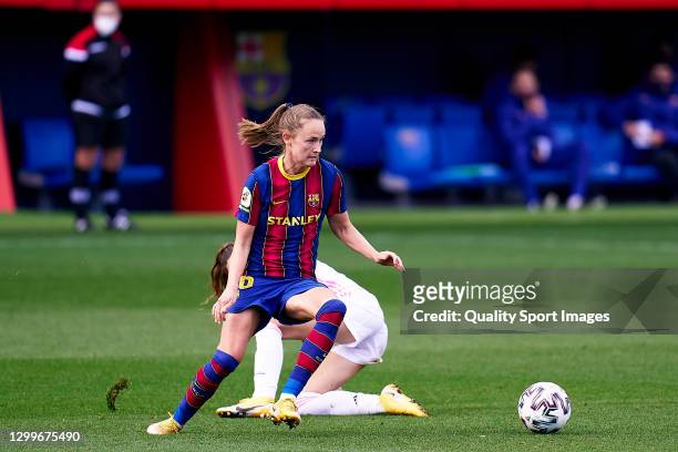 Caroline Graham-Hansen of FC Barcelona Women competes for the ball with Olga Carmona of Real Madrid during the Primera Division Femenina match...