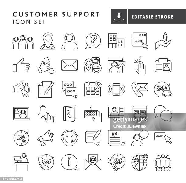 stockillustraties, clipart, cartoons en iconen met klantenservice en contactgegevens grote dunne lijn pictogram set - bewerkbare lijn - klantenservice