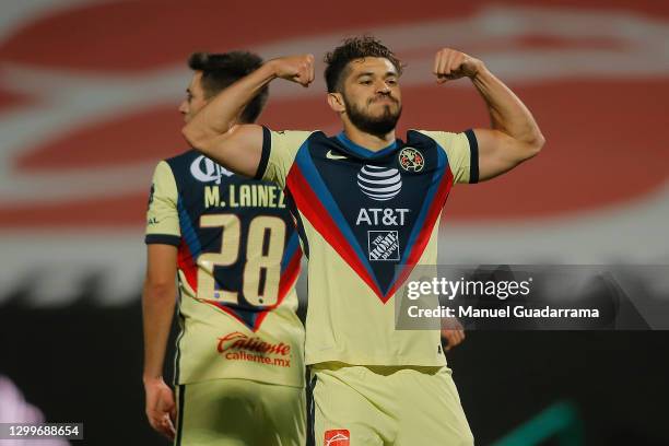 Henry Martin of America celebrates after scoring the first goal of his team during the 4th round match between Santos Laguna and America as part of...