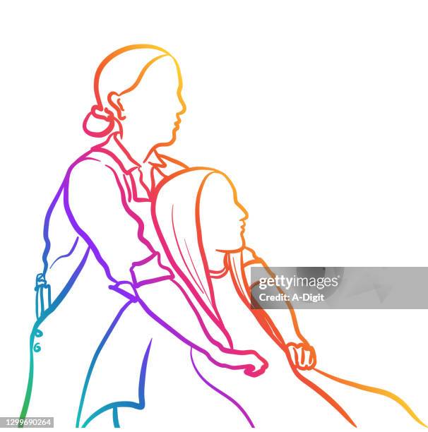 hairdresser training practice rainbow - rainbow hair stock illustrations