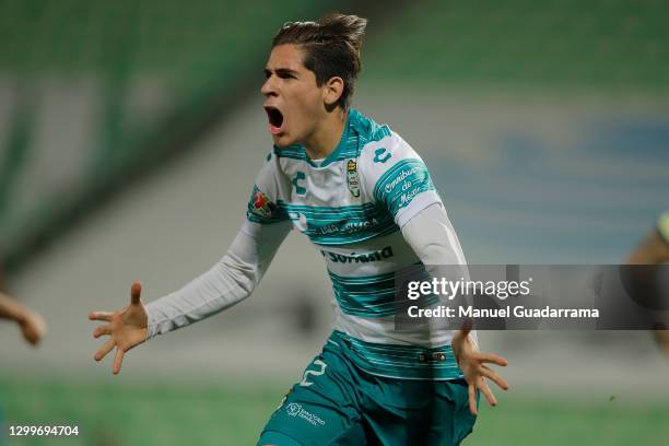 Santiago Muñoz of Santos celebrates his goal during the 4th round match between Santos Laguna and America as part of the Torneo Guard1anes 2021 Liga...