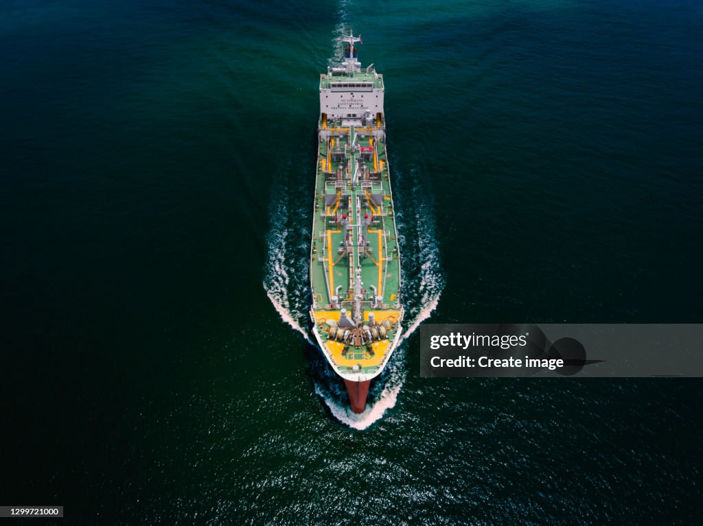 Front Alta Aerial Front View Oil Ship Tanker Transportation Oil From Refinery On ...