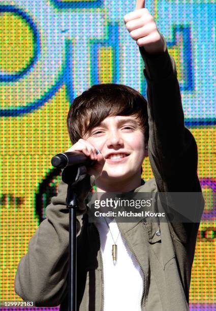 Singer Greyson Chance performs at Variety's 5th annual Power Of Youth event presented by The Hub at Paramount Studios on October 22, 2011 in...