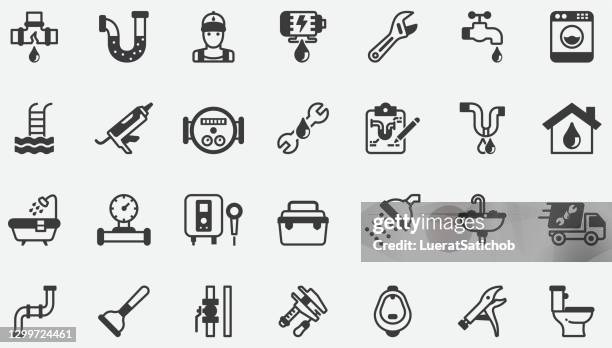 wasserservice, sanitär-konzept-icons - damaged stock-grafiken, -clipart, -cartoons und -symbole