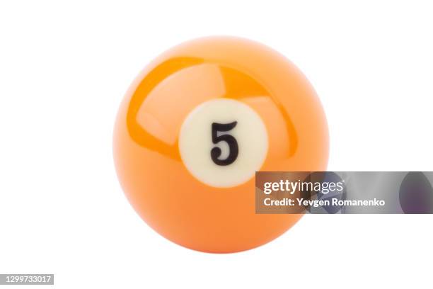 billiard ball number 5 on a white background - pool ball stock pictures, royalty-free photos & images