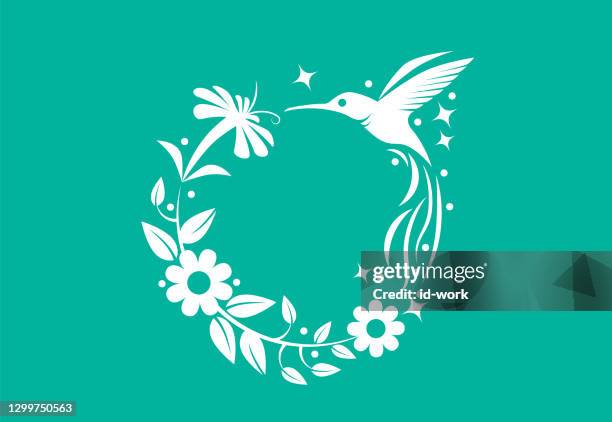 illustrations, cliparts, dessins animés et icônes de colibri avec le symbole de fleurs - flight logo