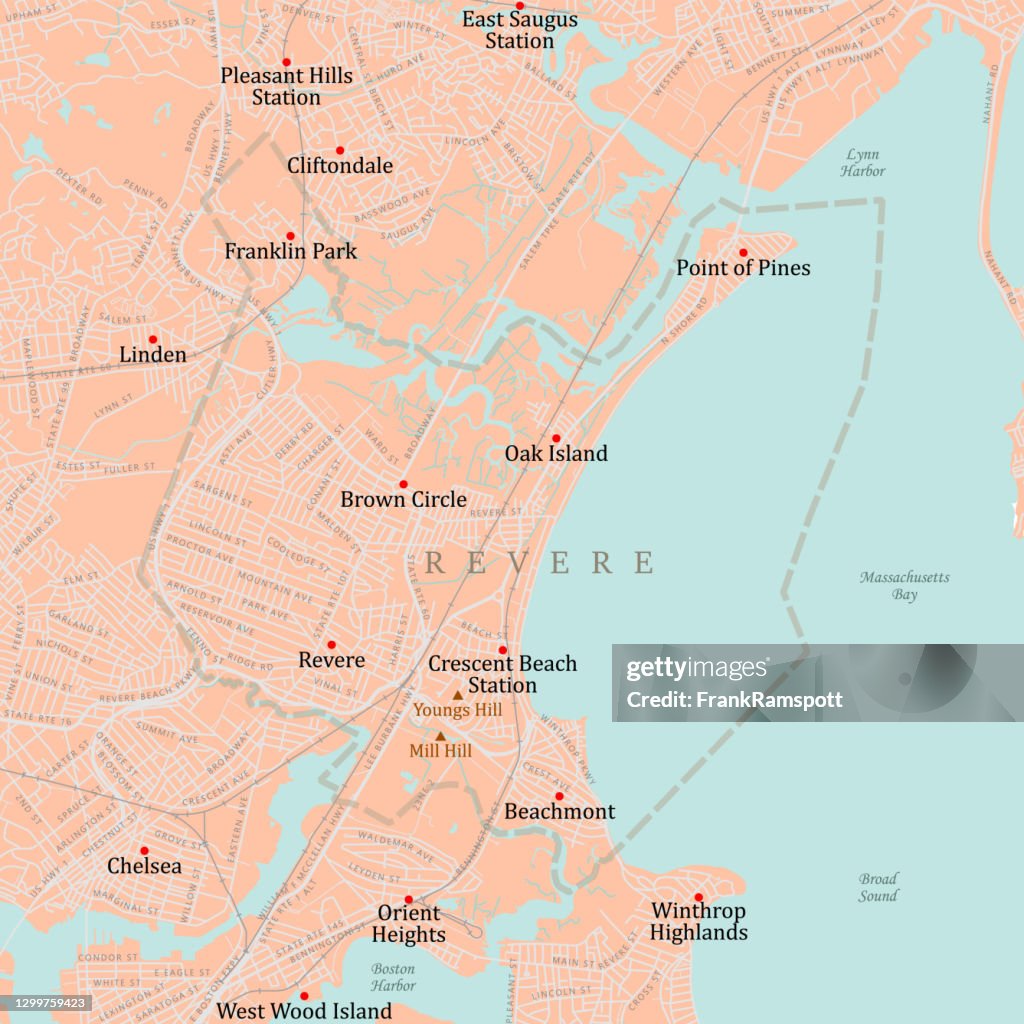 MA Suffolk Revere Vector Road Map
