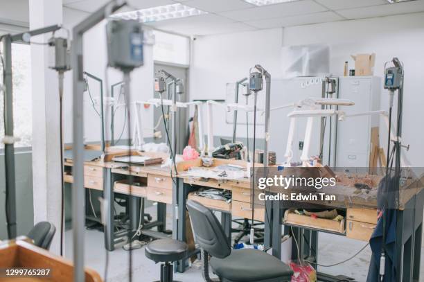 workshop studio in college for jewelry design art and craft course wooden table and work tool - jewellery making stock pictures, royalty-free photos & images