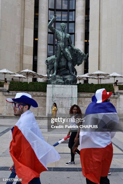 Supporters au Trocadero, 15 juillet 2018, Paris, France.