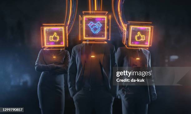 futuristic team of businessmen - standing out from the crowd network stock pictures, royalty-free photos & images