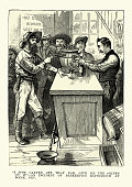 Wild West saloon bartender threatened with a gun, 19th Century
