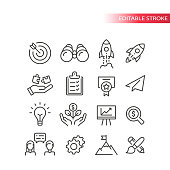 Business startup line vector icon set