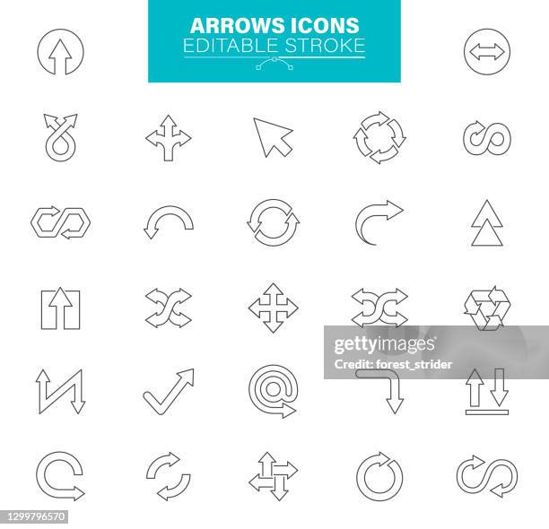 ilustraciones, imágenes clip art, dibujos animados e iconos de stock de flecha iconos trazo editable - acercamiento