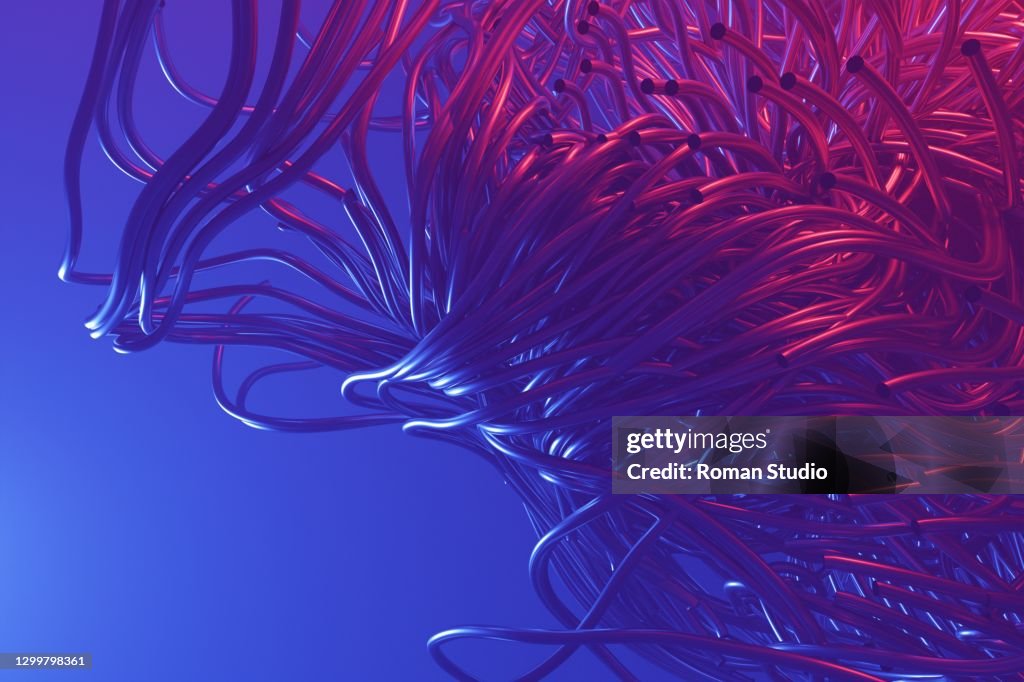 Futuristic sci-fi background. metal pipes, shapes, 3d render, abstract network