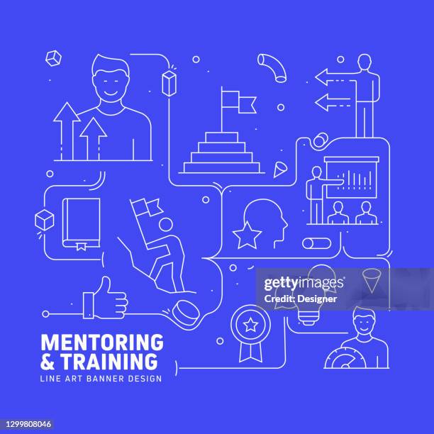 mentoring and training related modern line style vector illustration - teaching assistant stock illustrations