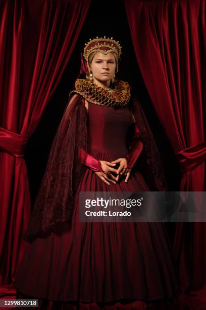 historical queen character in a studio shoot - queen royal person stock pictures, royalty-free photos & images
