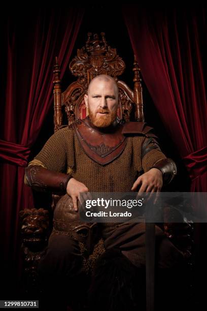 scottish king on the throne in studio shoot - man throne stock pictures, royalty-free photos & images