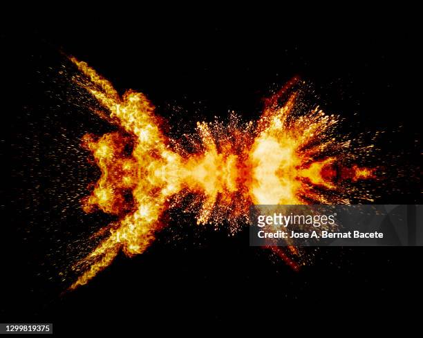 explosion by impact of smoke and fire on a flammable liquid surface. - shooting a weapon stock pictures, royalty-free photos & images
