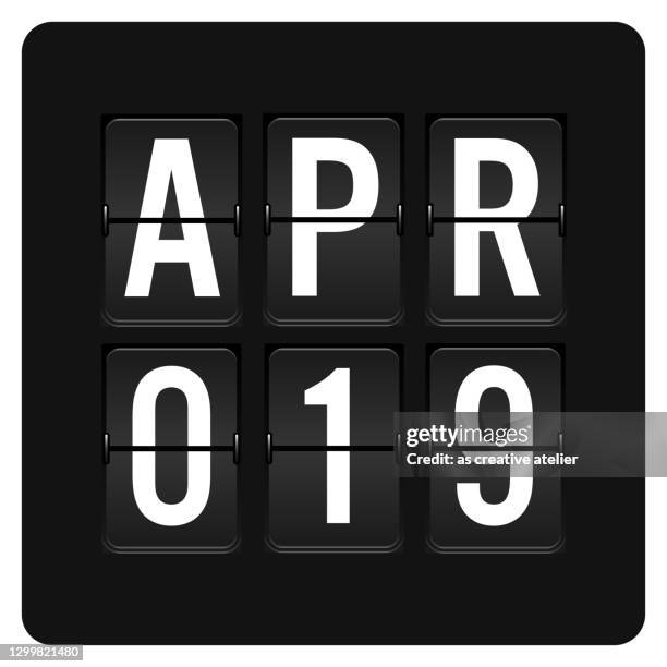 april 19 - daily calendar and black flip scoreboard  digital timer with date - number 19 stock illustrations